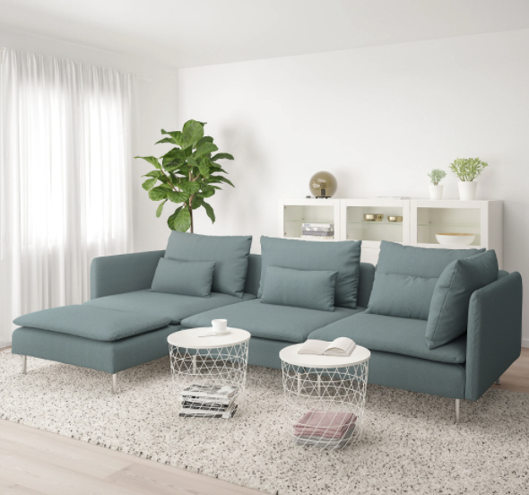 SÖDERHAMN Sectional, 4-seat, with chaise/Finnsta turquoise $809.00