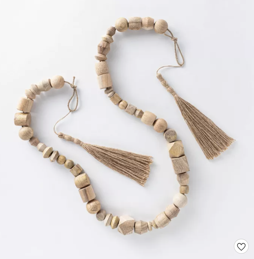 96" Decorative Wooden Bead Garland Natural - Studio McGee x Target - 25$ affordable decorative accessories