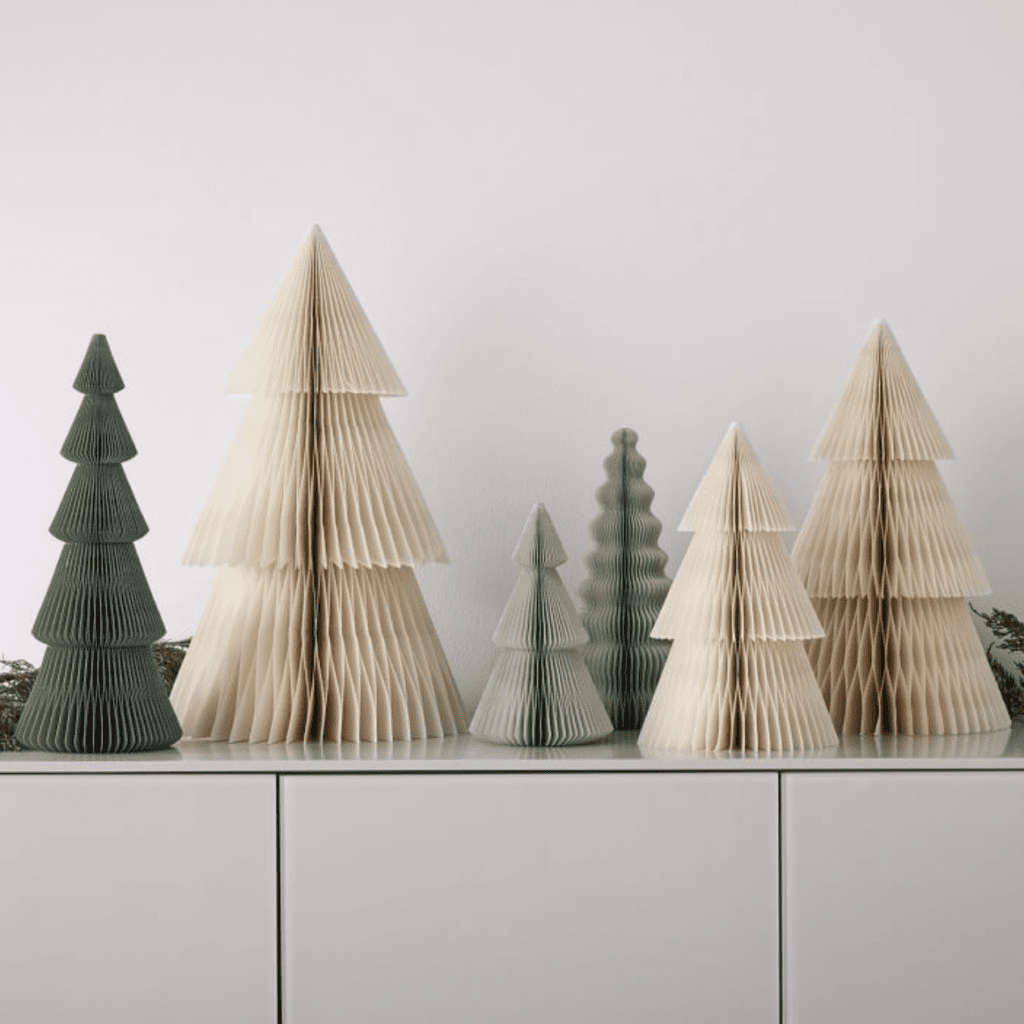 Accordion Paper Trees - West Elm - from 17.50$ to 28$ affordable christmas decorative objects