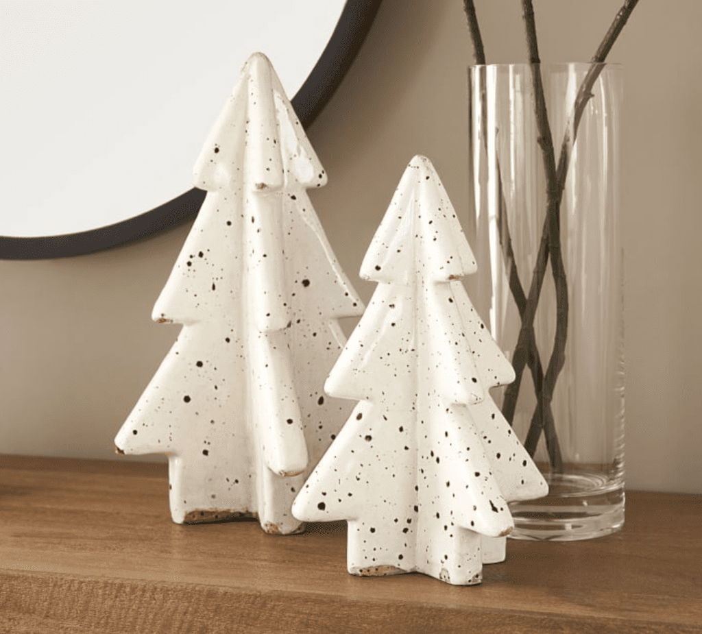 Terra Cotta Speckled Christmas Trees - Pottery barn - 138$ christmas decorative accessories