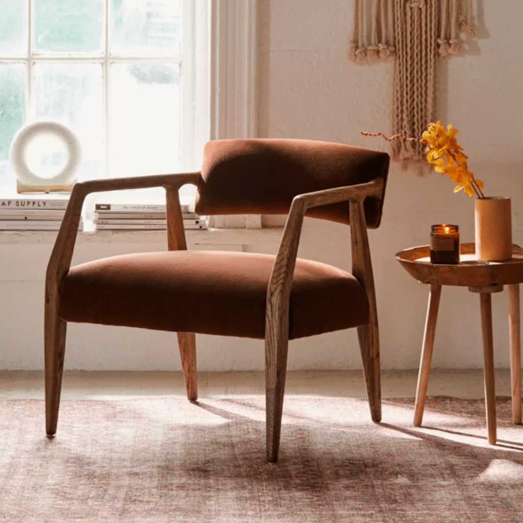 / Edith Velvet Arm Chair - Burnt Auburn - Urban Outfitters - 569$ brooklyn interior designer