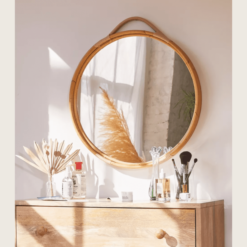 Corin Rattan Round Wall Mirror - Urban Outfitters Home - 109$ brooklyn interior designer