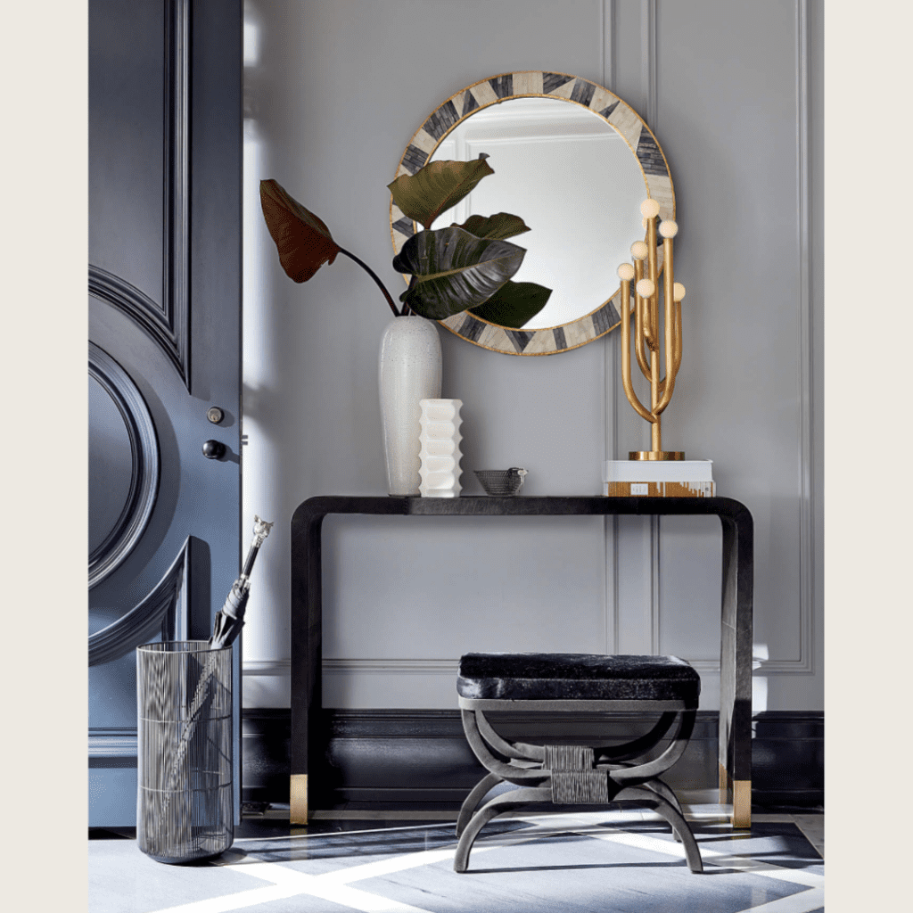 Grace bone inlay round wall mirror 32" - CB2 - 249$ brooklyn interior designer