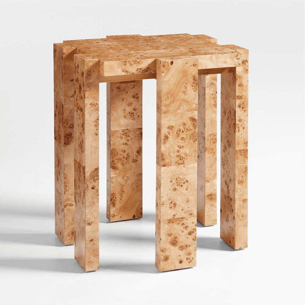 Leon Burl Wood Side Table crate & barrel brooklyn interior designer