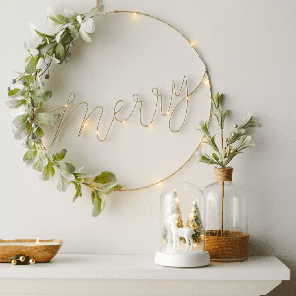 20" Lit 'Merry' Hoop with Faux Greenery Decorative Wreath Gold target brooklyn interior designer