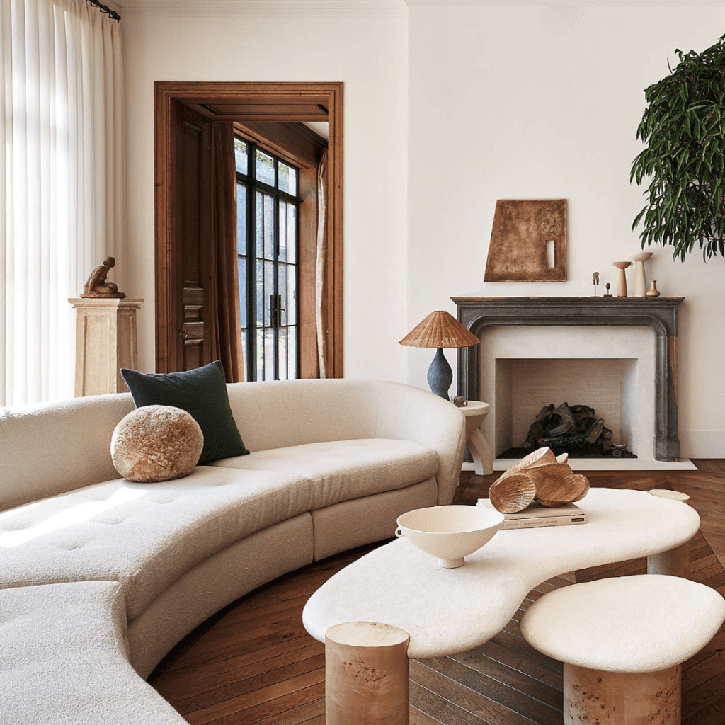 Sassolino Concrete and Burl Wood Coffee Table by Athena Calderone crate and barrel brooklyn interior designer