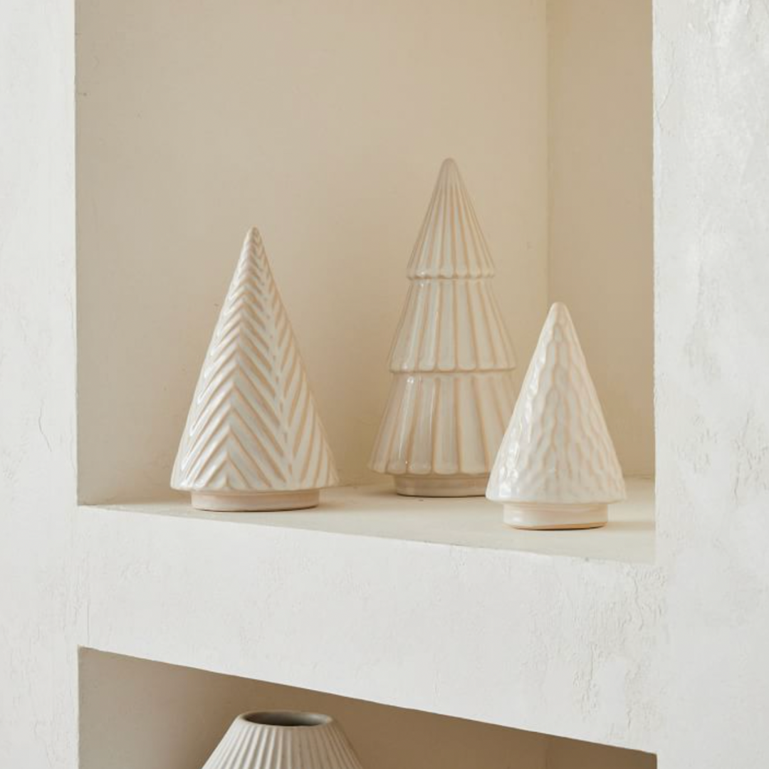 Carved Ceramic Christmas Trees west elm brooklyn interior designer