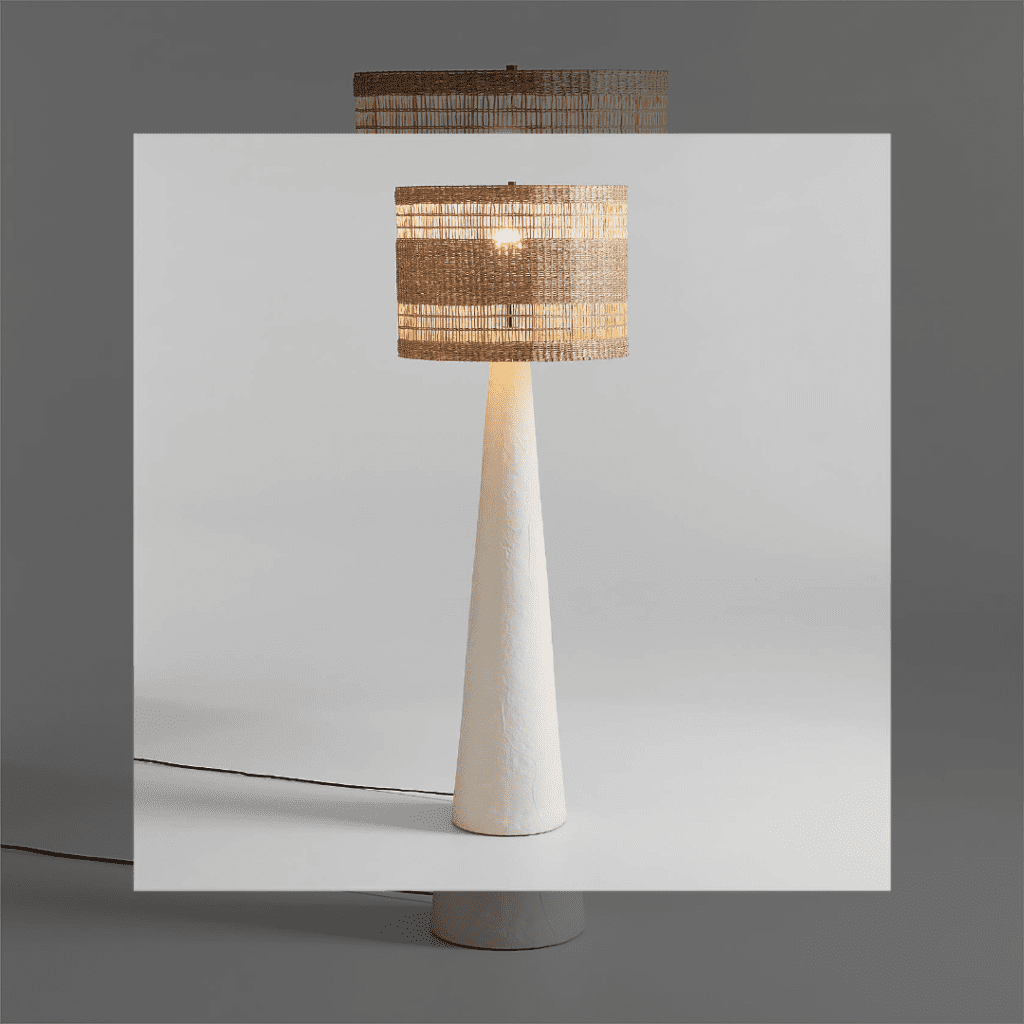 Santorini White Plaster Floor Lamp with Woven Shade crate & barrel brooklyn interior designer