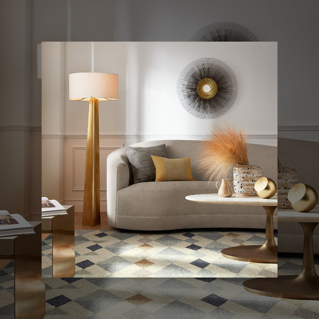 Isla Brass Triangle Floor Lamp crate & barrel brooklyn interior designer